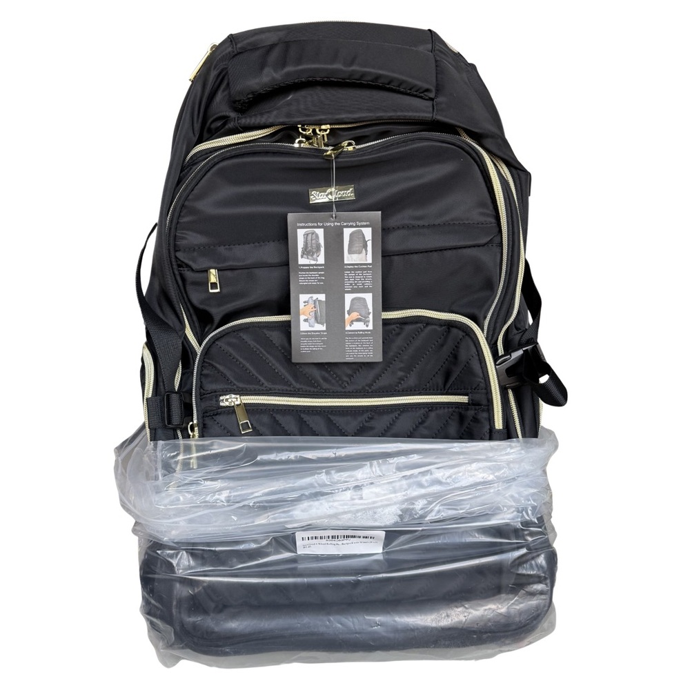 Star Cloud Rolling Backpack Carry On USB Type-C 21x14x9 Black NWT - Picture 2 of 9